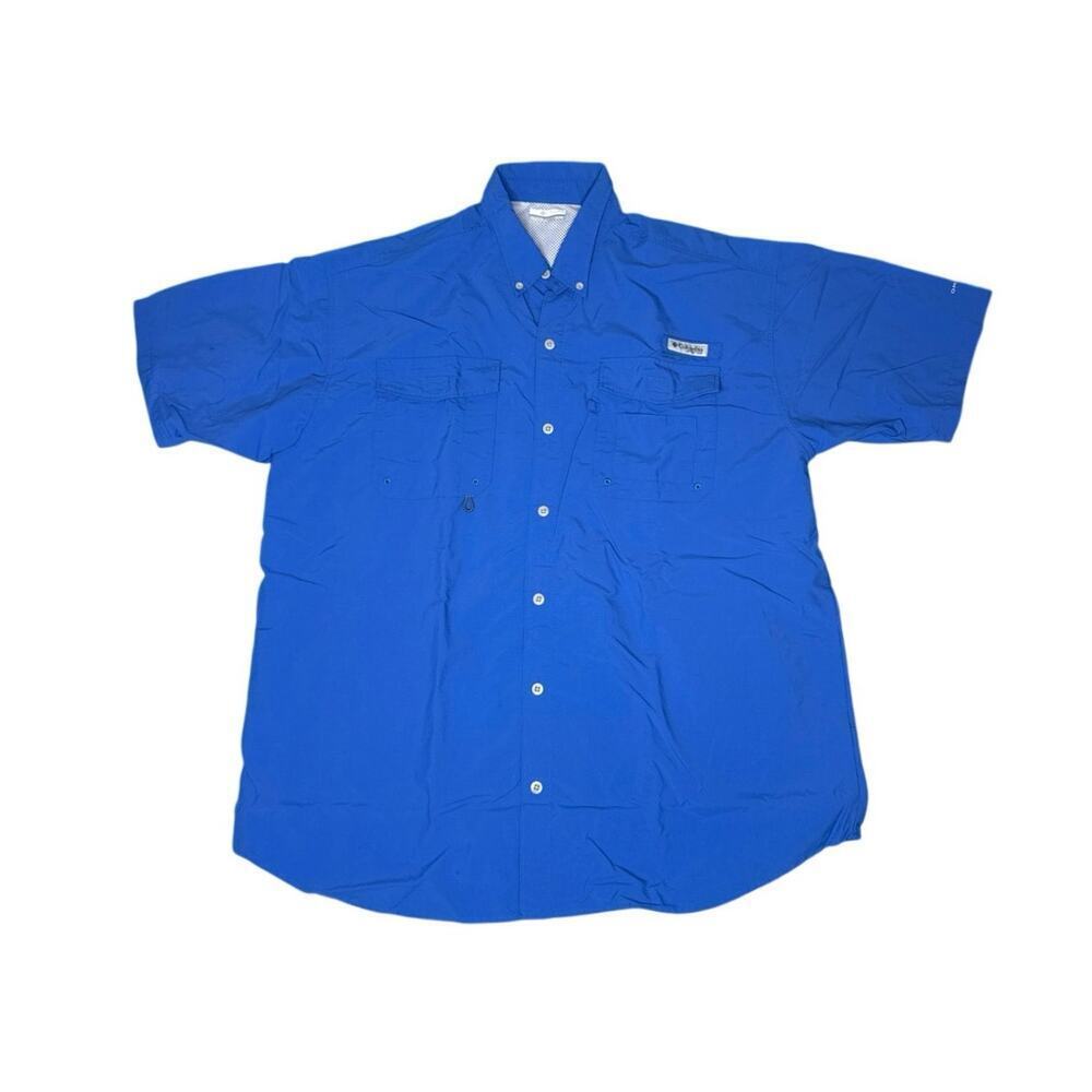 Columbia PFG Performance Fishing Gear Button Up Shirt Men’s XL Blue Short Sleeve